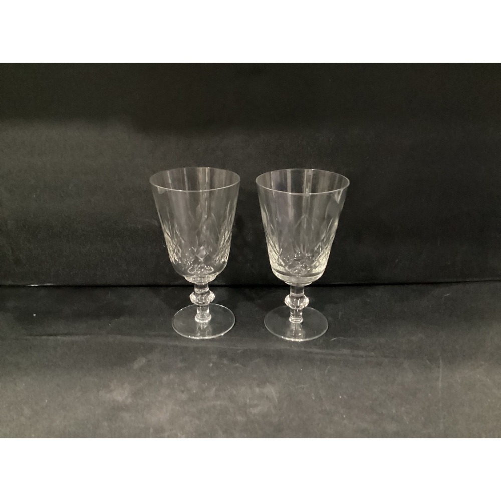 Edinburgh Cut Crystal Water Goblets Wafer Stem Crisscross Set Of 2 Vintage